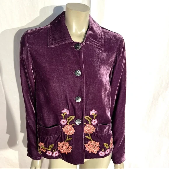 J.Jill Velvet Blazer Jacket Floral Embroidery - Picture 3 of 13